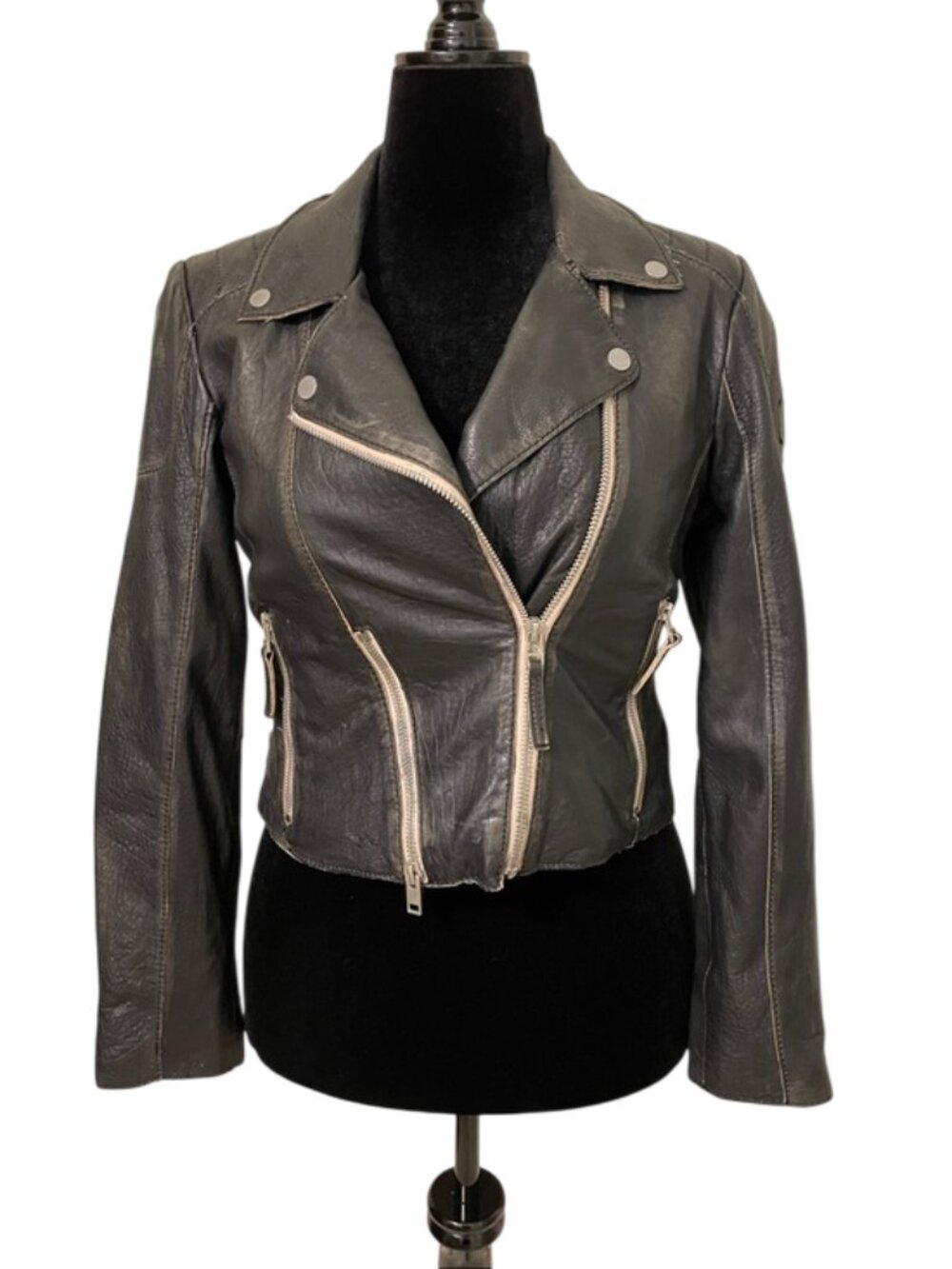 MAURITIUS Reanon RF Black Black Lambskin Leather Moto Jacket Women's US 8 Medium